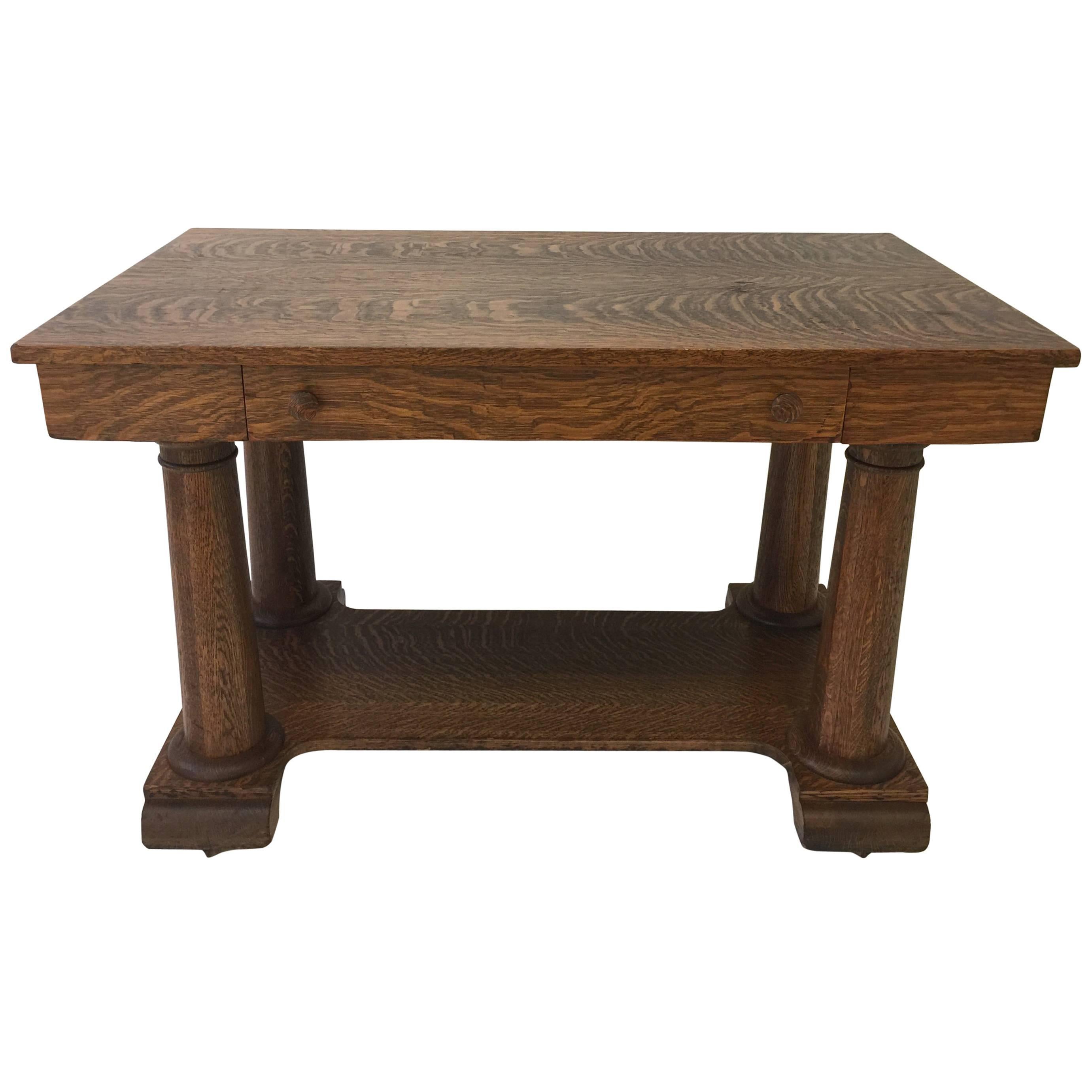 Tiger Oak Arts & Crafts Desk or Table For Sale