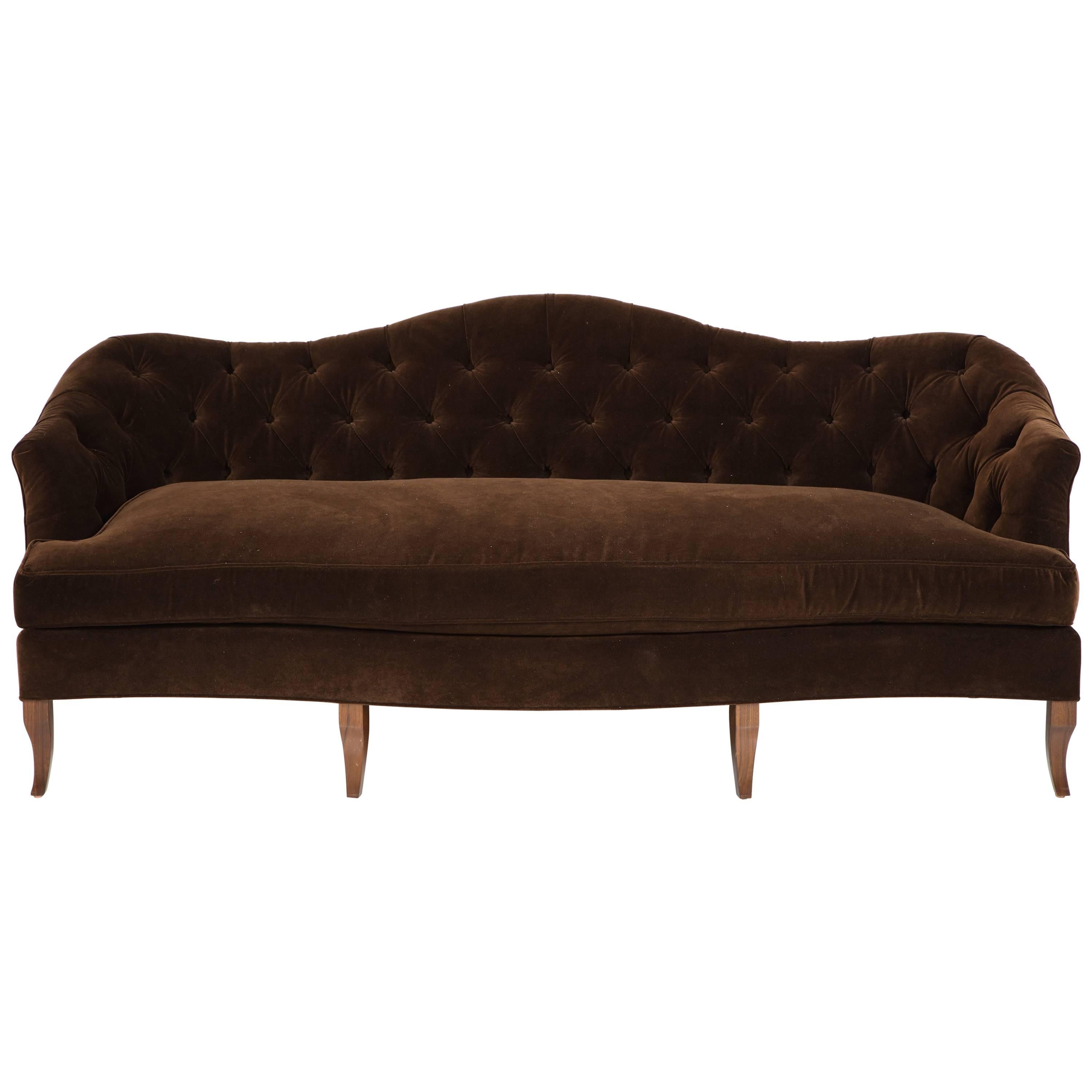 NK Collection Tufted Sofa Upholstered in Brown Velvet