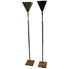 Pair of Italian Mid-Century Modern Brass Three-Way Touch Torchieres Floor Lamps