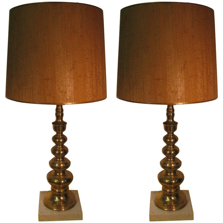 Pair of MidCentury Modern Tapered Brass Table Lamps For Sale at 1stDibs