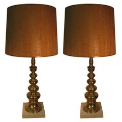 Pair of Mid-Century Modern Tapered Brass Table Lamps
