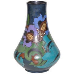 Hand-Painted Dutch Style Art Nouveau Vase Pot in Blue and Turquoise