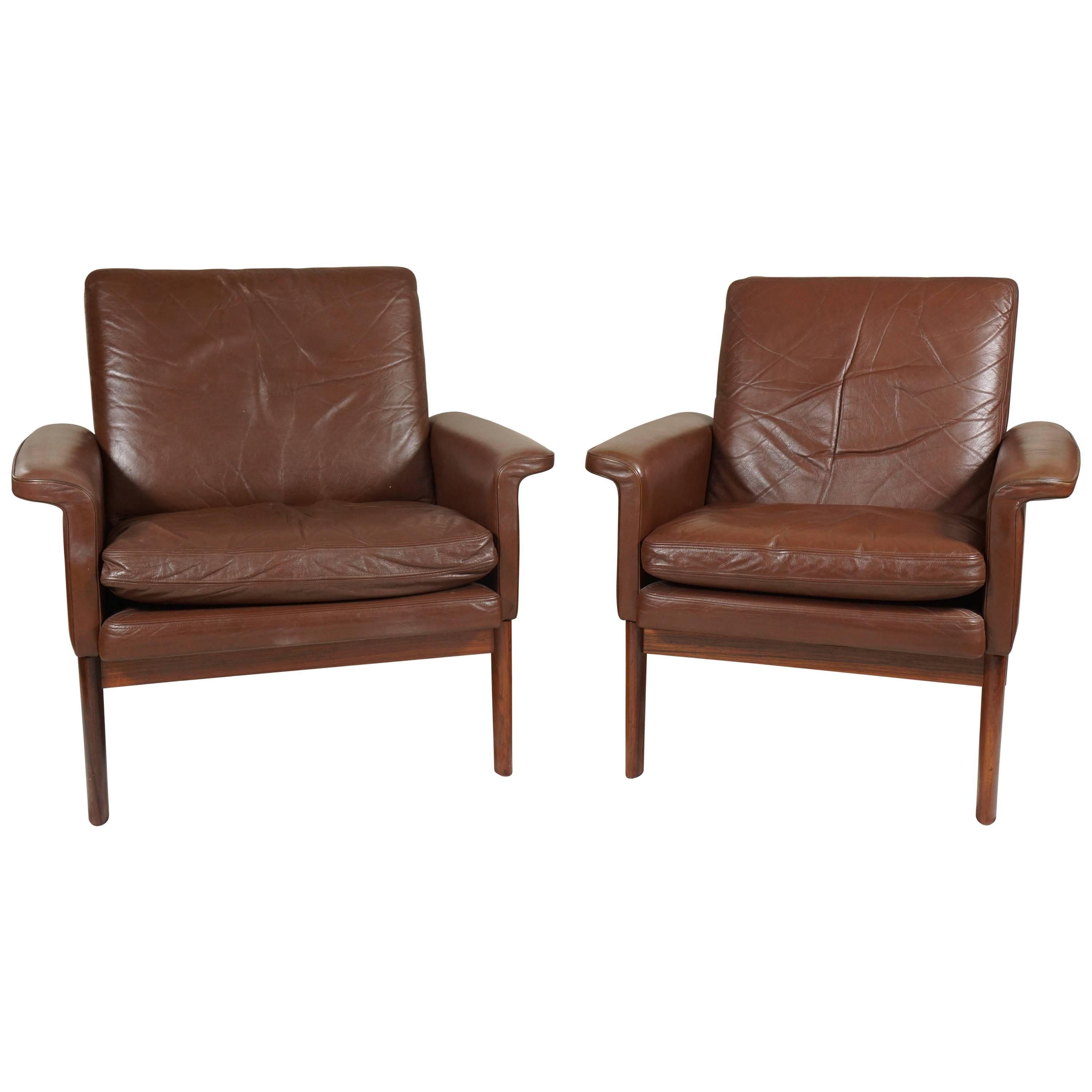 Pair of Leather Armchairs in the Style of Finn Juhl