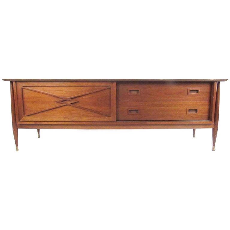 Vintage Modern Sliding Door Storage Credenza For Sale At 1stdibs