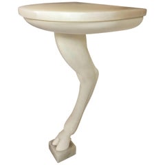 Plaster White and Marble Animal Goat Leg Demilune Table 