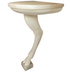 Plaster White and Marble Animal Goat Leg Demilune Table