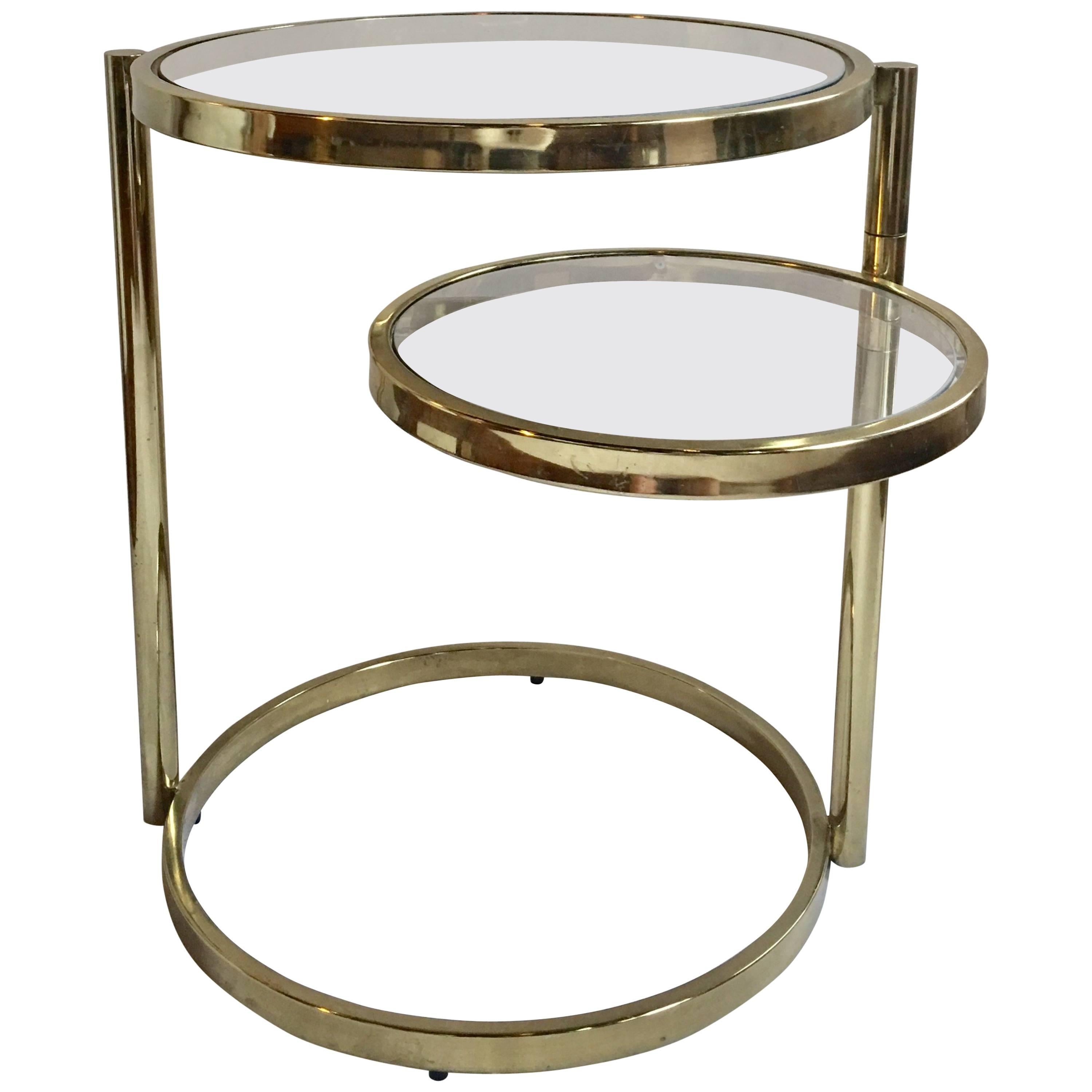 1970s Milo Baughman Style Articulating Brass Side Table with Swiveling Tier