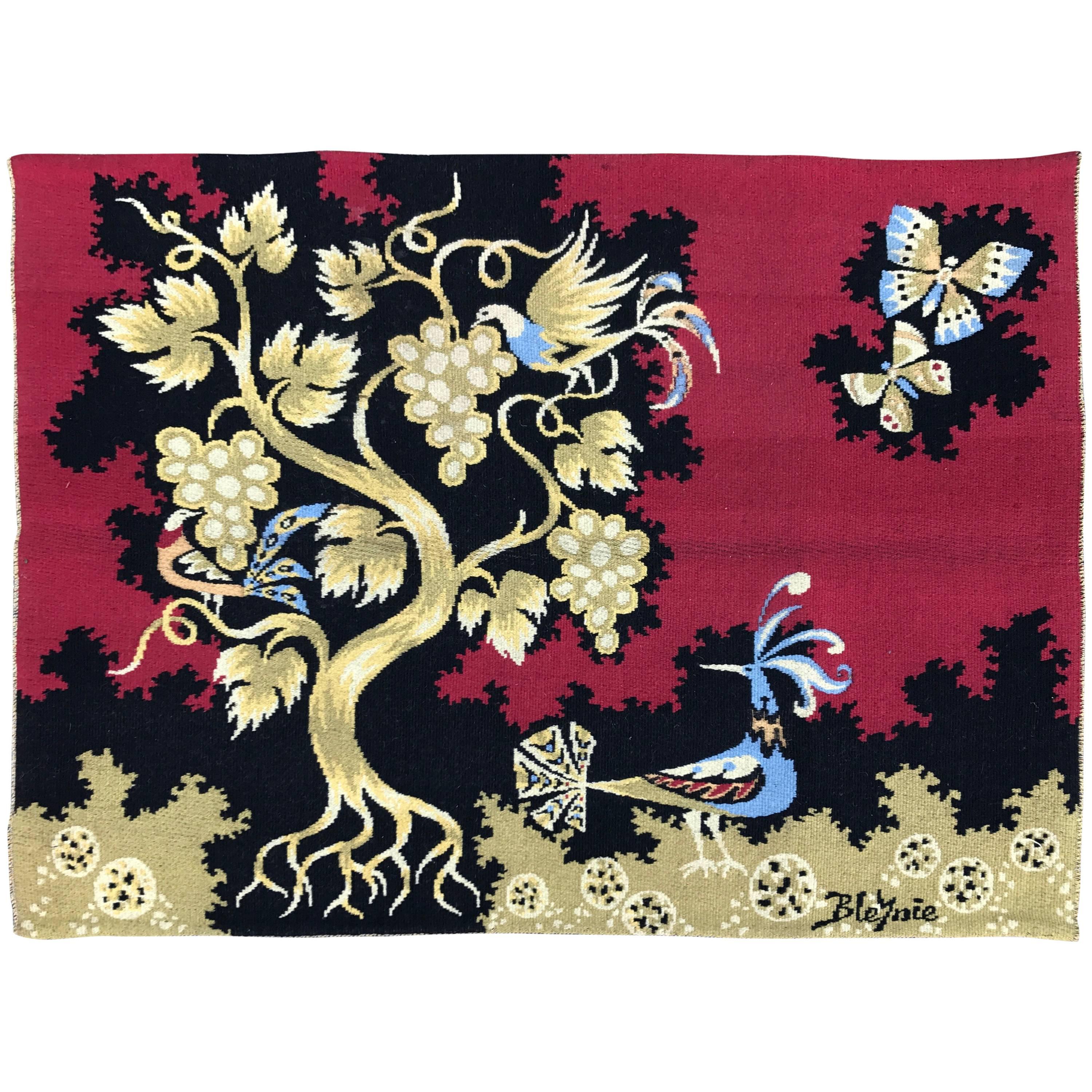 Belgian Handwoven Red Wool Tapestry by Claude Bleynie