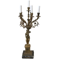 19th Century French Art Nouveau Bronze Woman Sculptural Six-Arm Candelabra Lamp