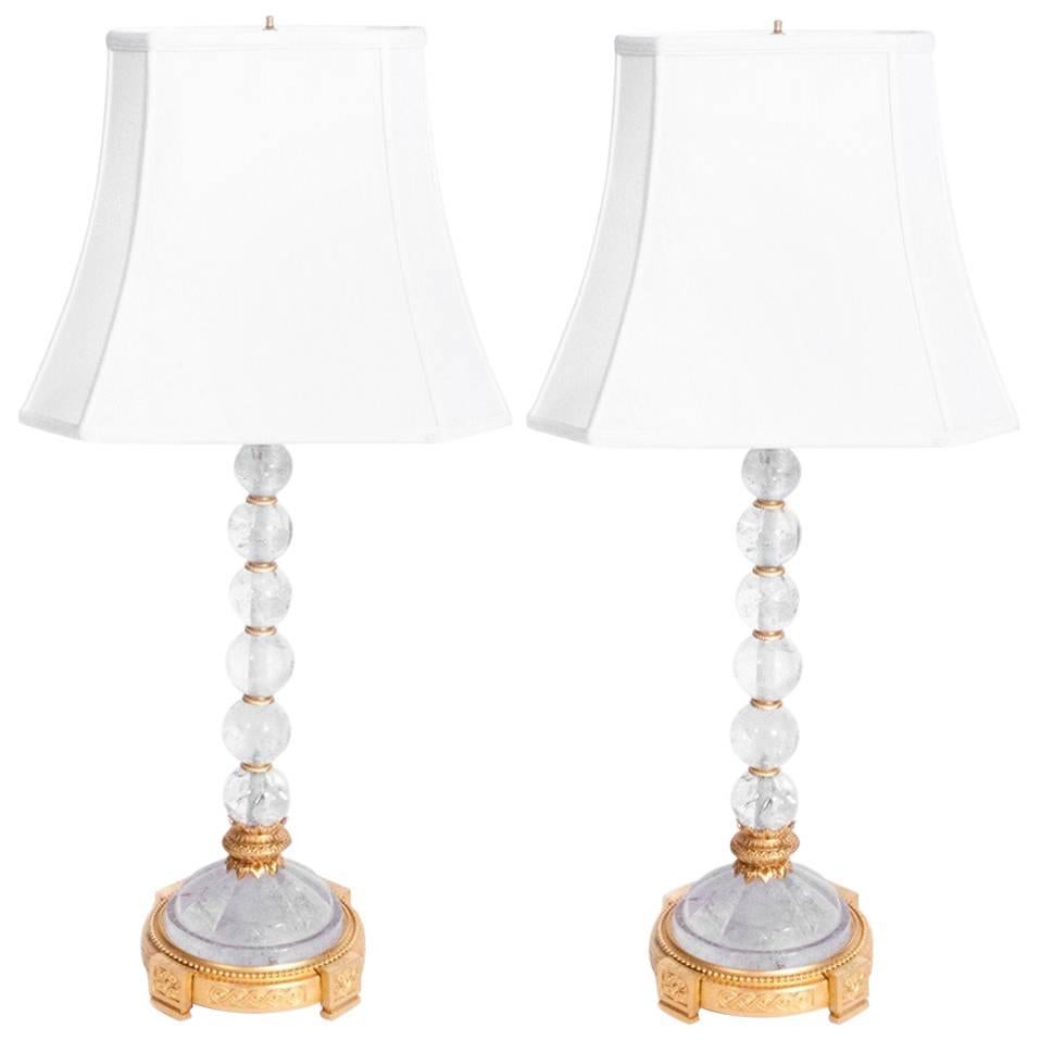 1950s Pair of Rock Crystal and Bronze Table Lamps