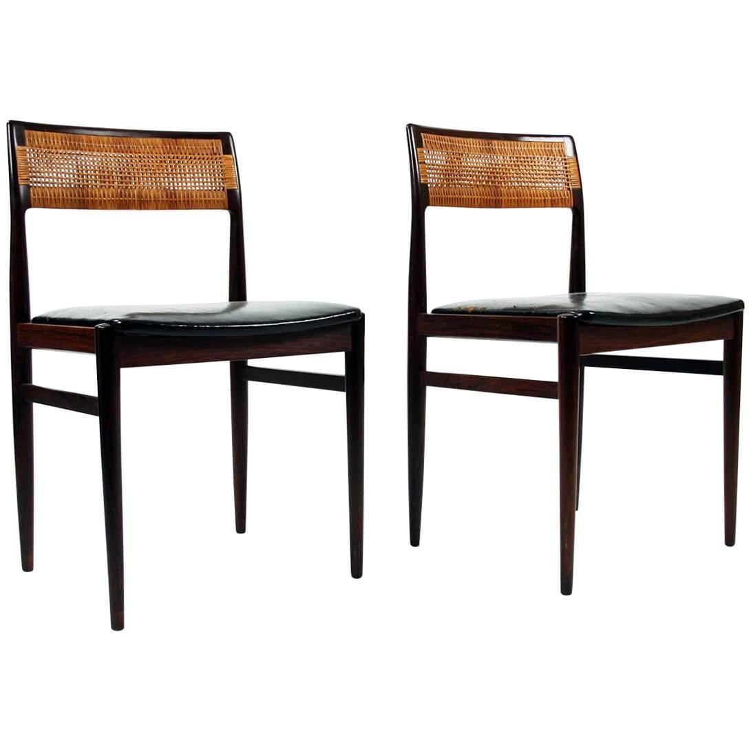 Architect Erik Wørts Rosewood, Leather and Rattan Model W26 Side Chairs