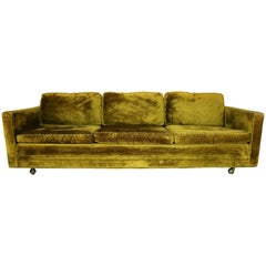 Green Velvet Lawson Style Three-Cushion Sofa Vintage, Mid-Century Modern