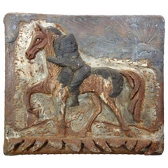 Cast Iron and Copper Plaque of a Horse and Rider from Texas