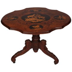 Antique European Marquetry Burled Walnut and Mahogany Hunt Table, 19th Century