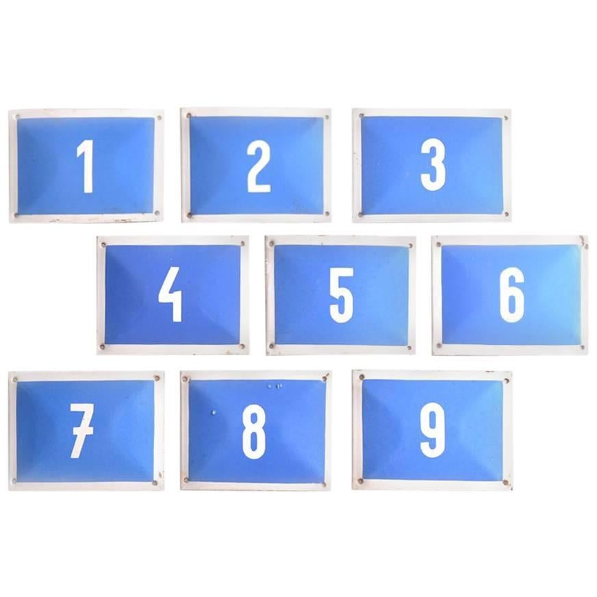 Metal Number Plates in Blue and White, Czechoslovakia, circa 1960 For Sale