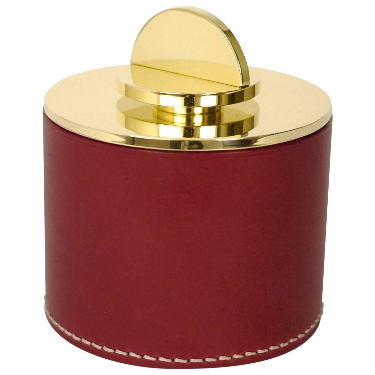 Contemporary Round Italian Leather & Swedish Brass Modern Minimalist Artisan Box im Angebot