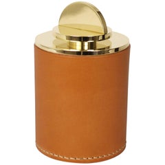 Contemporary Round Italian Leather & Swedish Brass Modern Minimalist Artisan Box