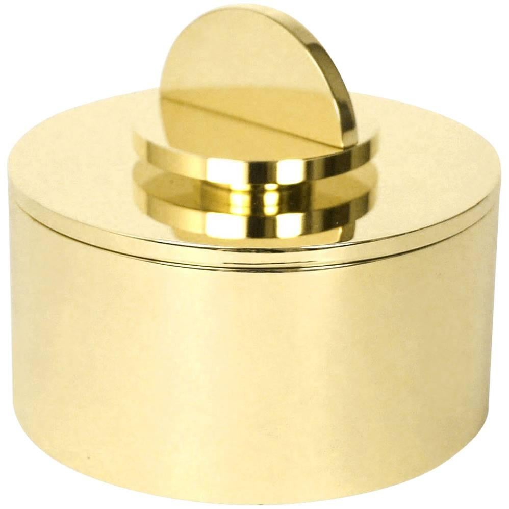 Contemporary Round Solid Swedish Brass Modern Minimalist Artisan Box For Sale