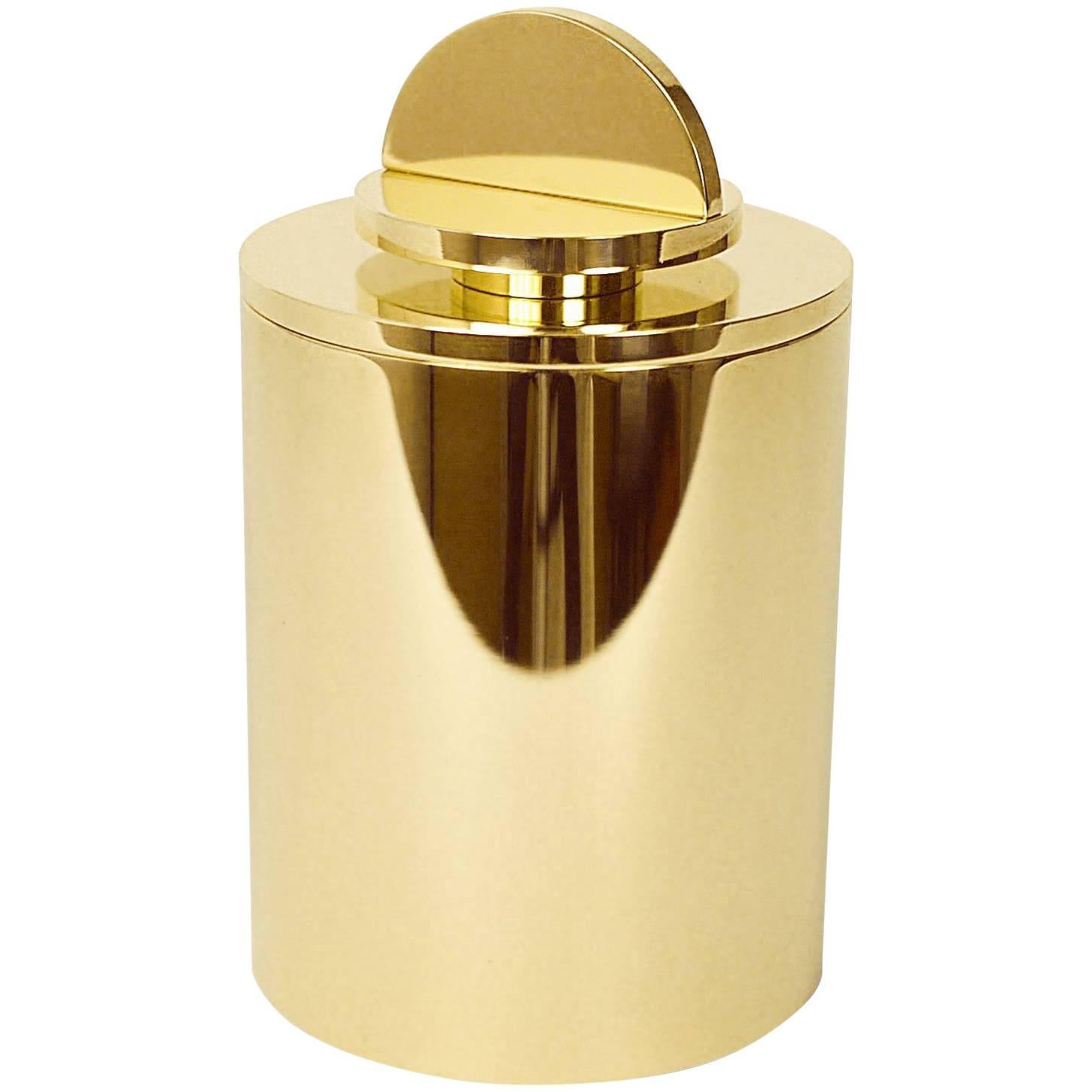 Contemporary Round Solid Swedish Brass Modern Minimalist Artisan Box For Sale