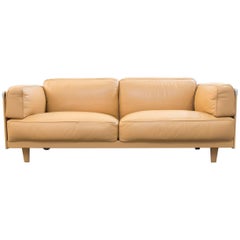 Vintage Poltrona Frau Twice 1999 Designer Sofa Leather Mustard Yellow Three-Seat Modern