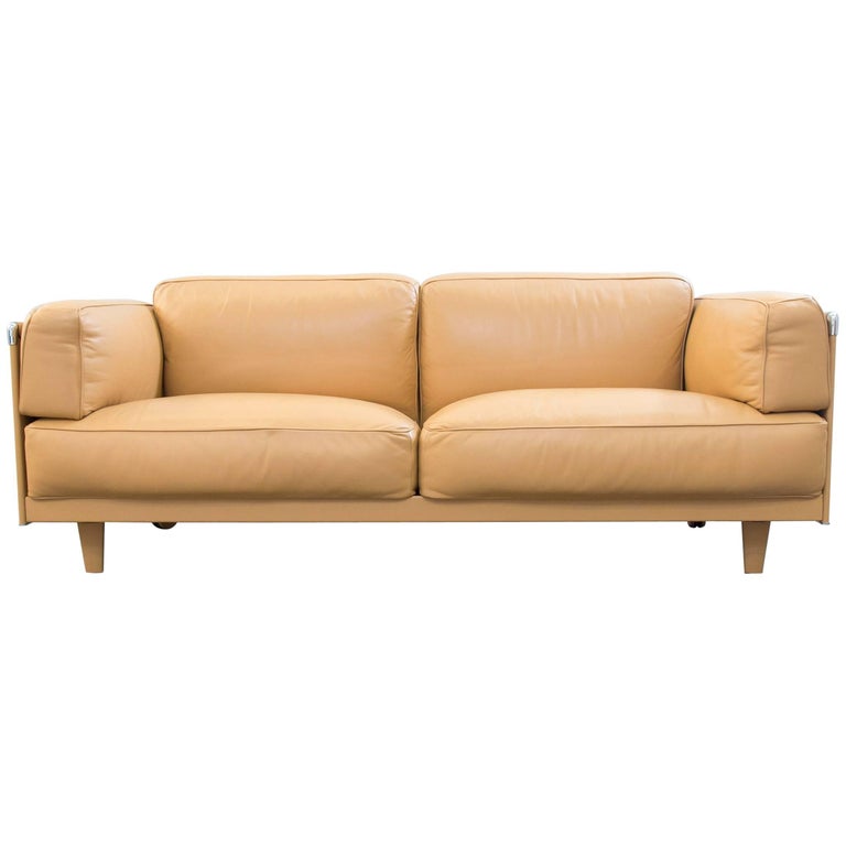 Poltrona Frau Twice 1999 Designer Sofa Leather Mustard Yellow Three Seat Modern