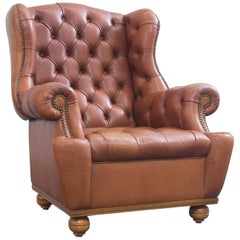 Chesterfield Leather Wingback Chair Brown One-Seat Couch Vintage Retro