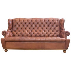 Chesterfield Leather Sofa Brown Three-Seat Couch Vintage Retro