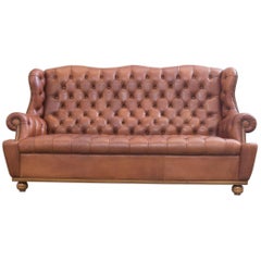 Chesterfield Leather Sofa Brown Three-Seat Couch Vintage Retro 11