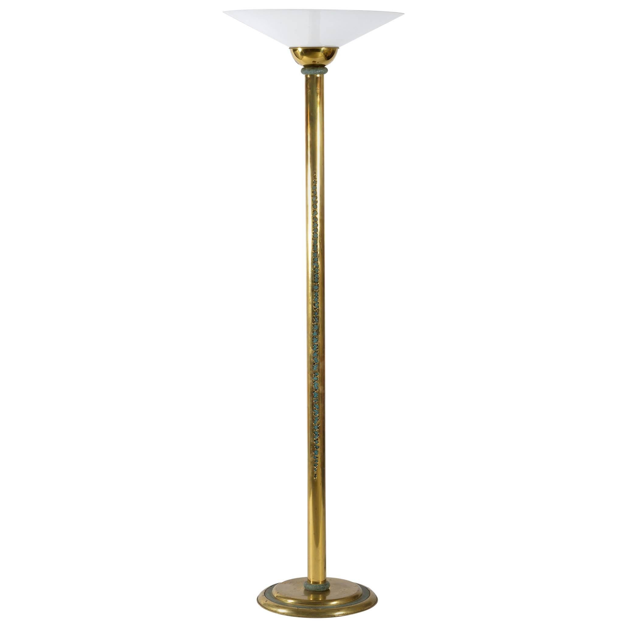 1970s Italian Standing Lamp Brass and Glass For Sale