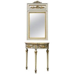 Louis XVI Style Painted and Gilded Demilune Console with Trumeau Mirror