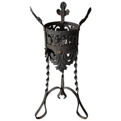 Vintage Italian Metal Planter Stand Decorated with Leaves and Curls