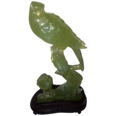 Early 20th Century Carved Serpentine Group of Two Birds Perched on Branches