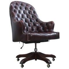 Wade Chesterfield Leather Revolving Chair Brown Retro Vintage
