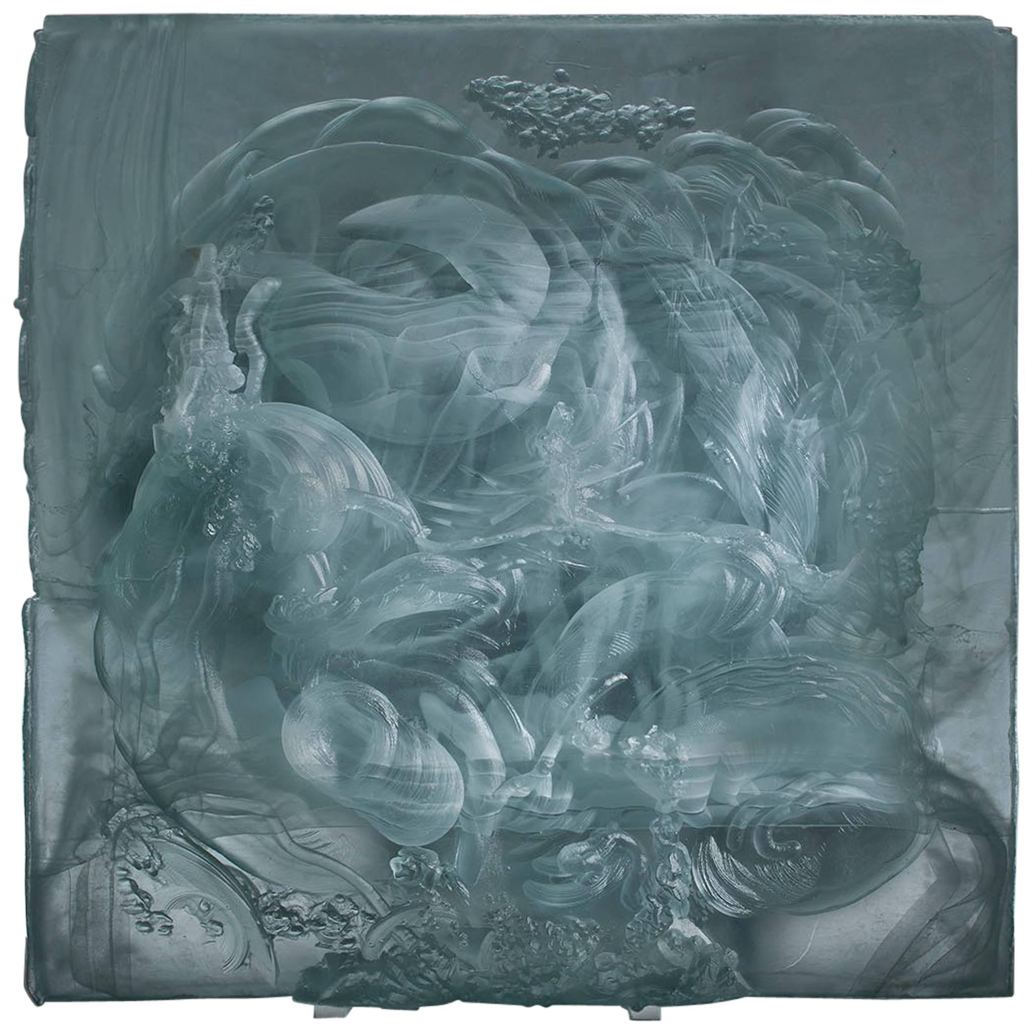'Carved Cast 2' Glass Relief Sculpture For Sale