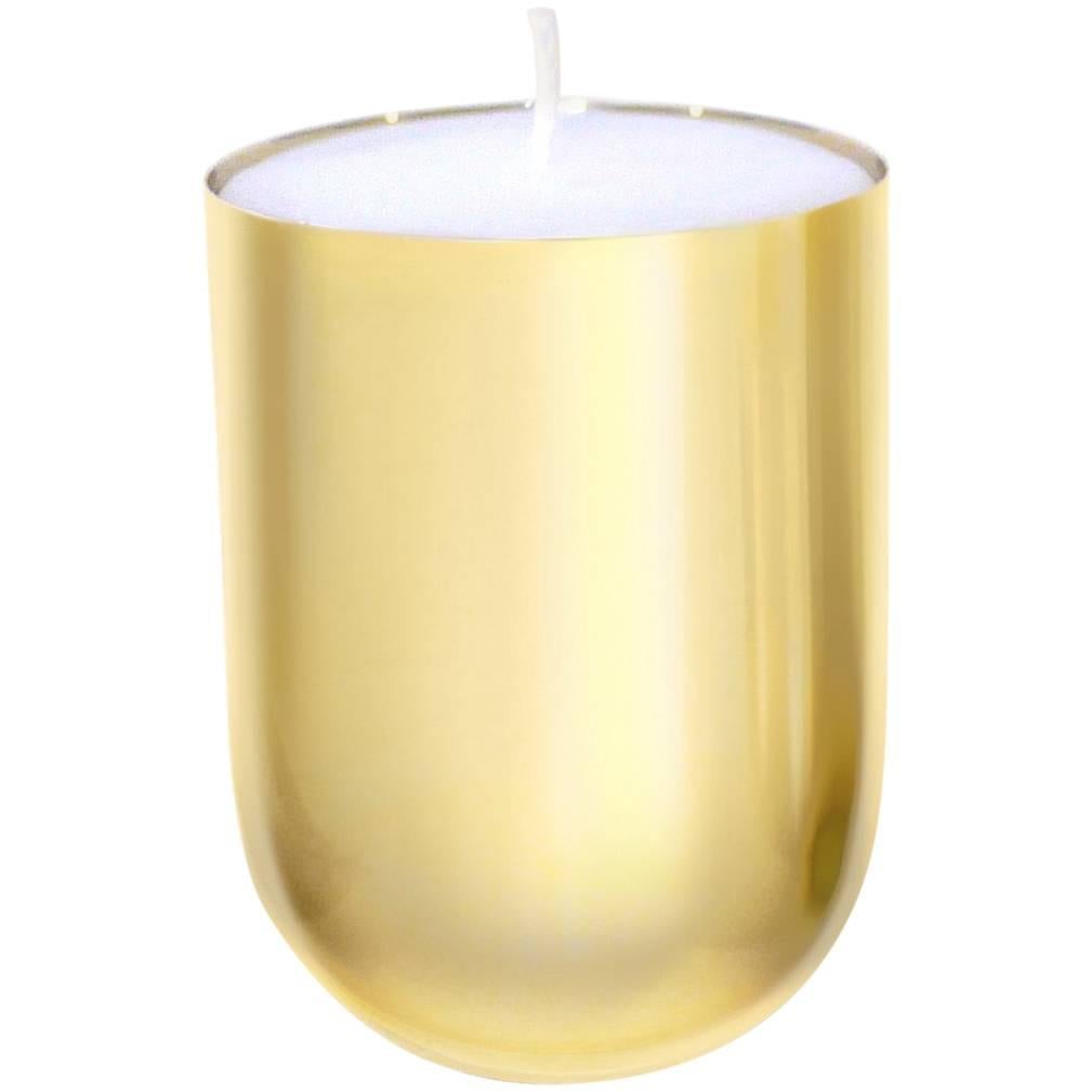 Contemporary Round Handspun Swedish Brass Modern Minimalist Artisan Candle For Sale