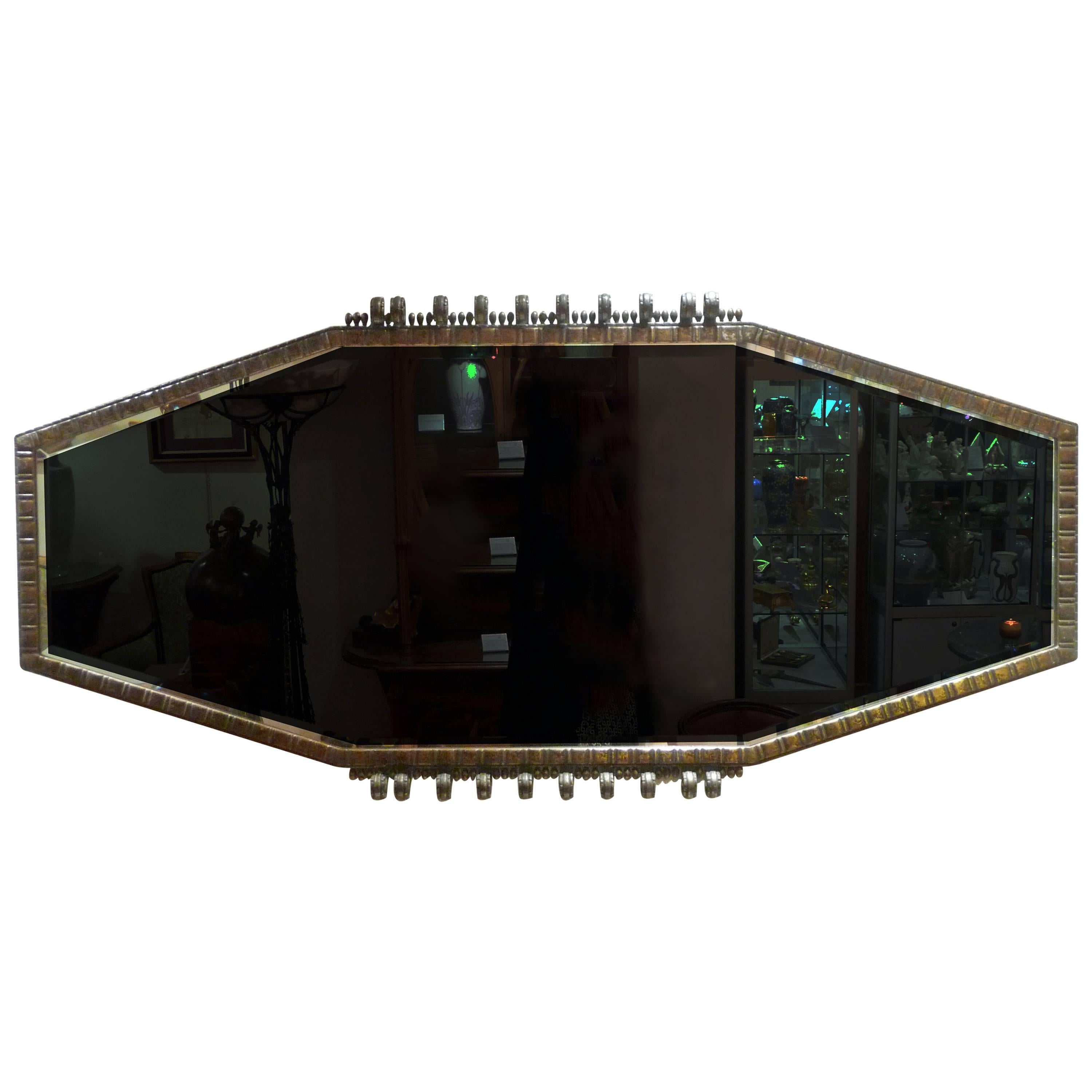 Edgar-William Brandt, an Art Deco Wrought Iron Mirror, Signed For Sale