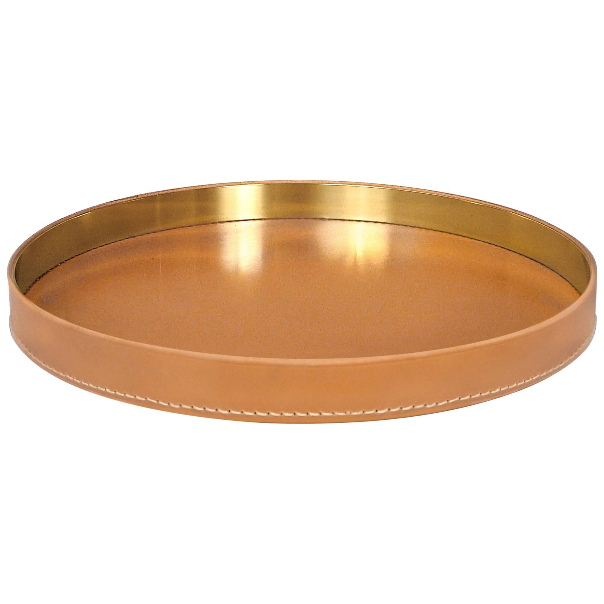 Contemporary Italian Leather and Swedish Brass Modern Minimalist Artisan Tray For Sale
