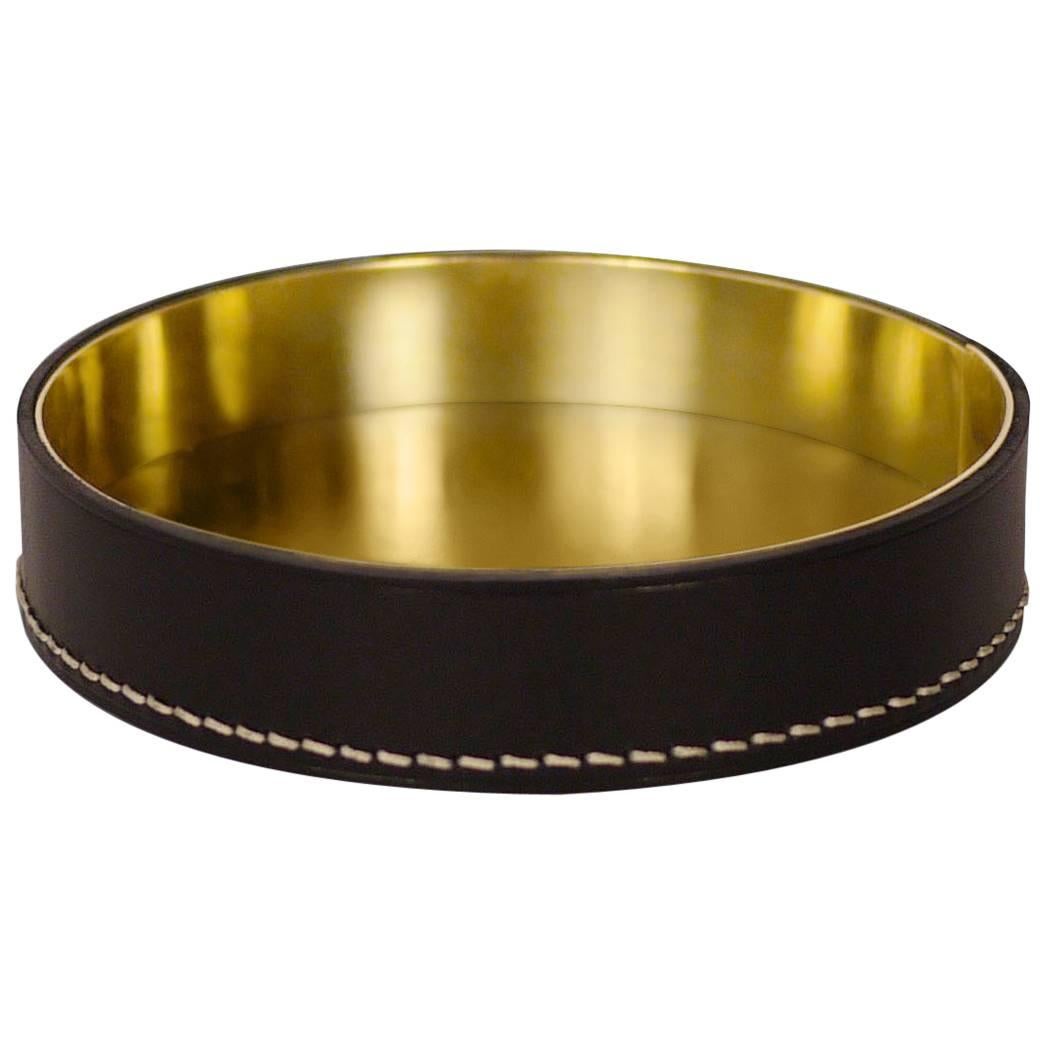 Contemporary Italian Leather and Swedish Brass Modern Minimalist Artisan Tray For Sale