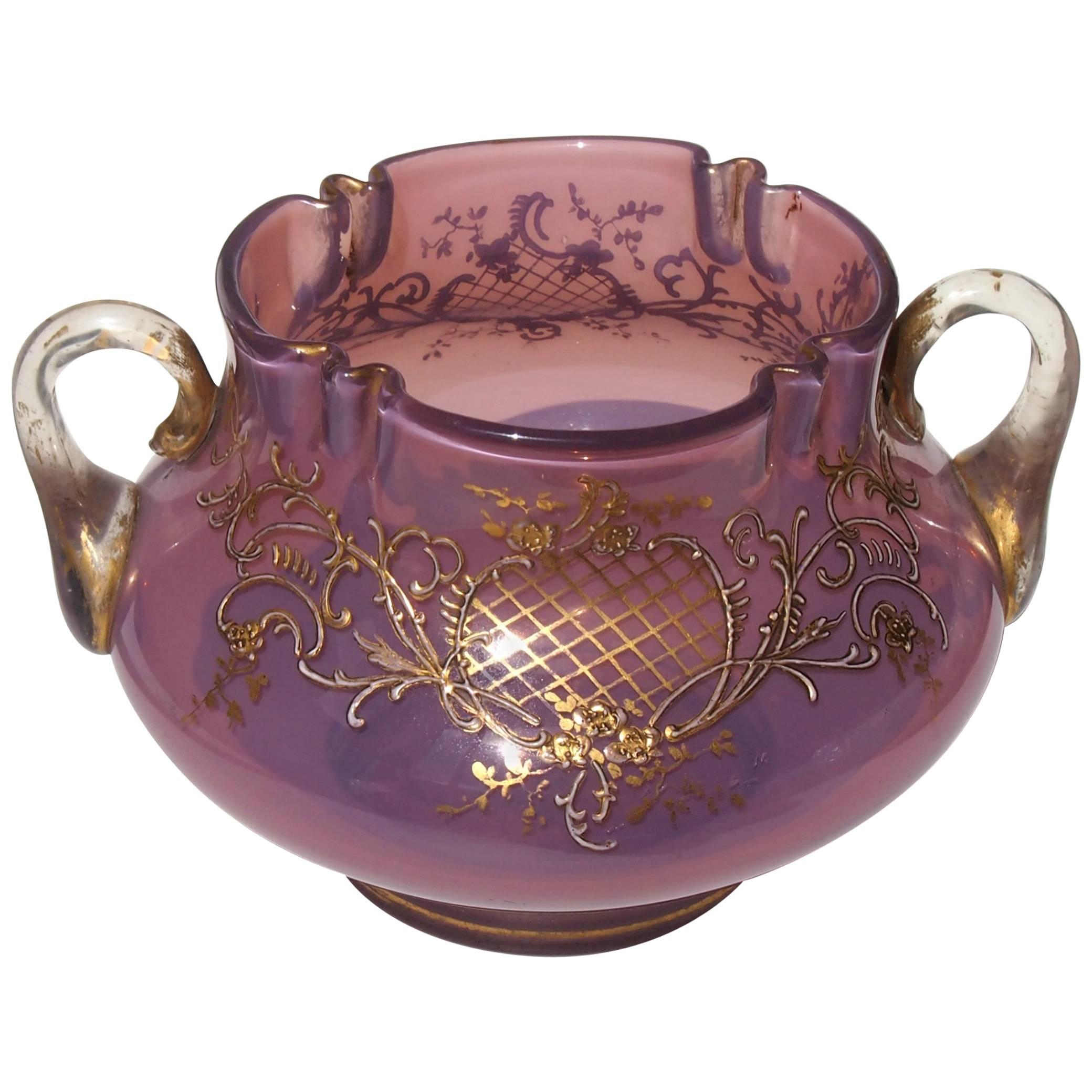 Bohemian Loetz Victorian Heliotrope Two Handled Glass Vase - 1890s For Sale