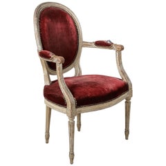 Louis XVI Style French Cabriolet Armchair with Fabulous Patina, circa 1900