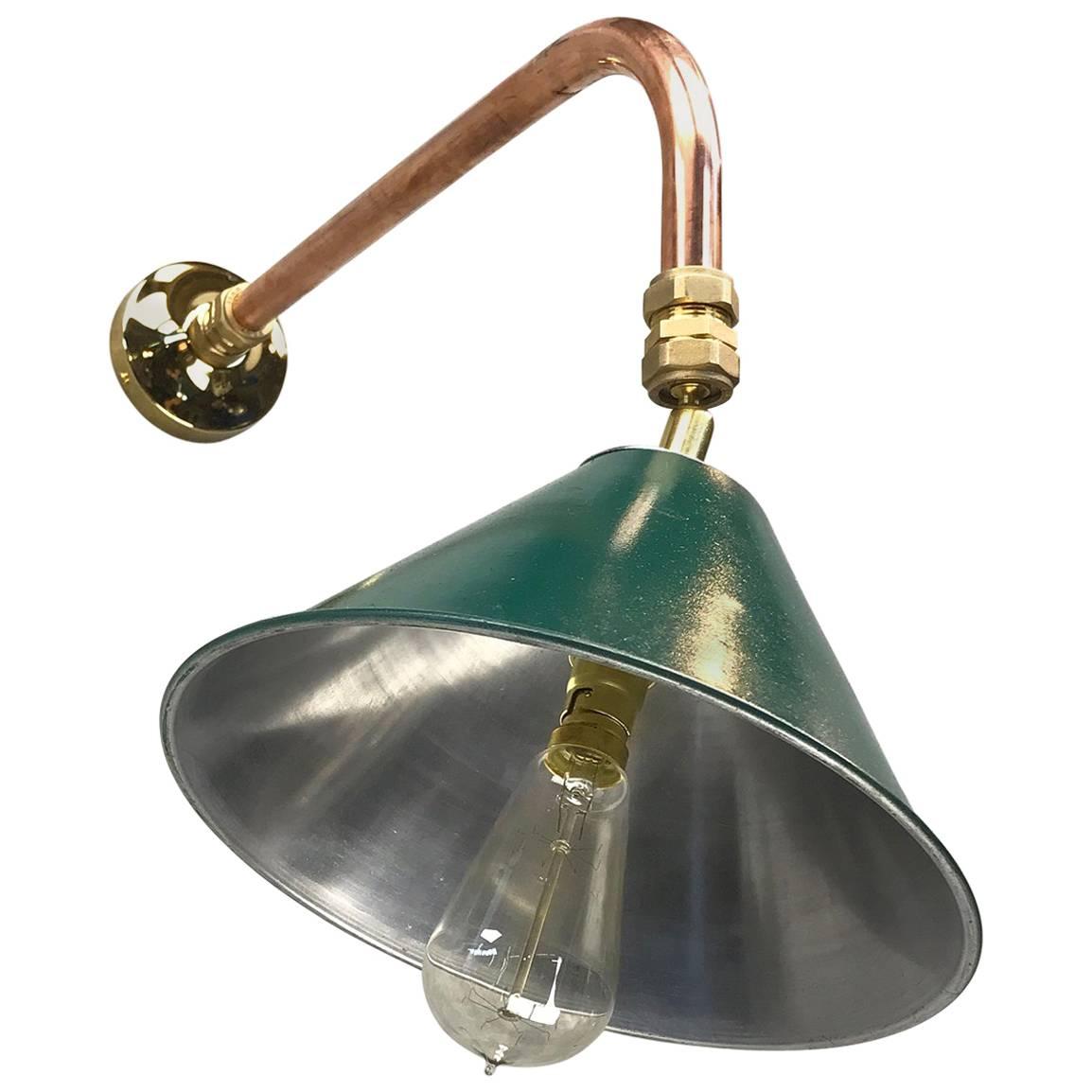 1980s Ex British Army Festoon Shade and Copper Cantilever Wall Lamp Edison Bulb