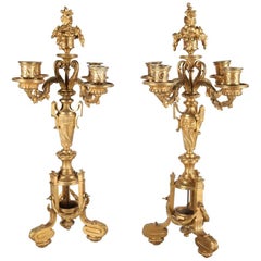 Antique Pair of French Neoclassical Urn Form Gilt Bronze Four-Light Candelabra