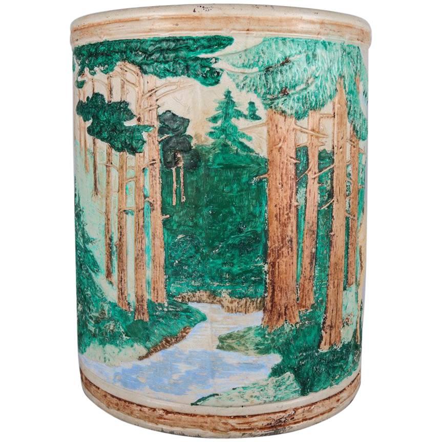 Oversized Weller School Pottery Woodland Vase, Forrest with Deer/Stag