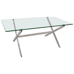 Mid-Century X-Base Dining or Conference Glass Top Table by John Vesey