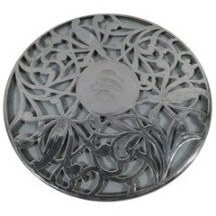 American Art Nouveau Trivet with Abstract Floral Silver Overlay
