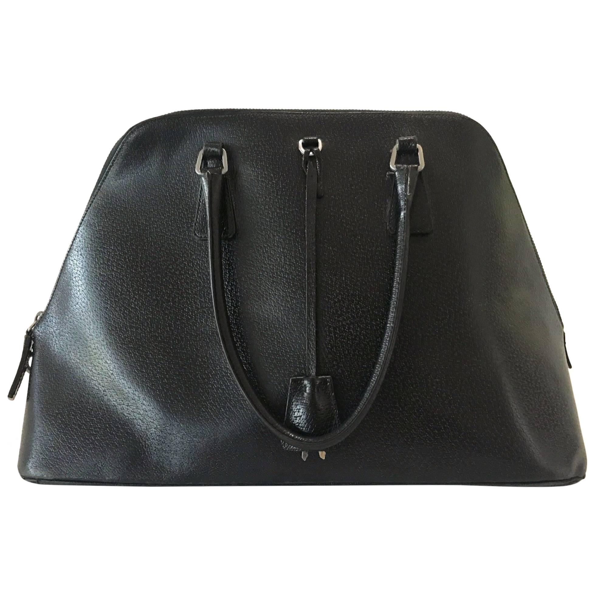 Black Beauty Prada Handbag with Key and Lock, Authentic Prada Leather Bag For Sale