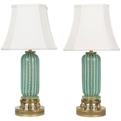Pair of Murano Latticino Glass Lamps