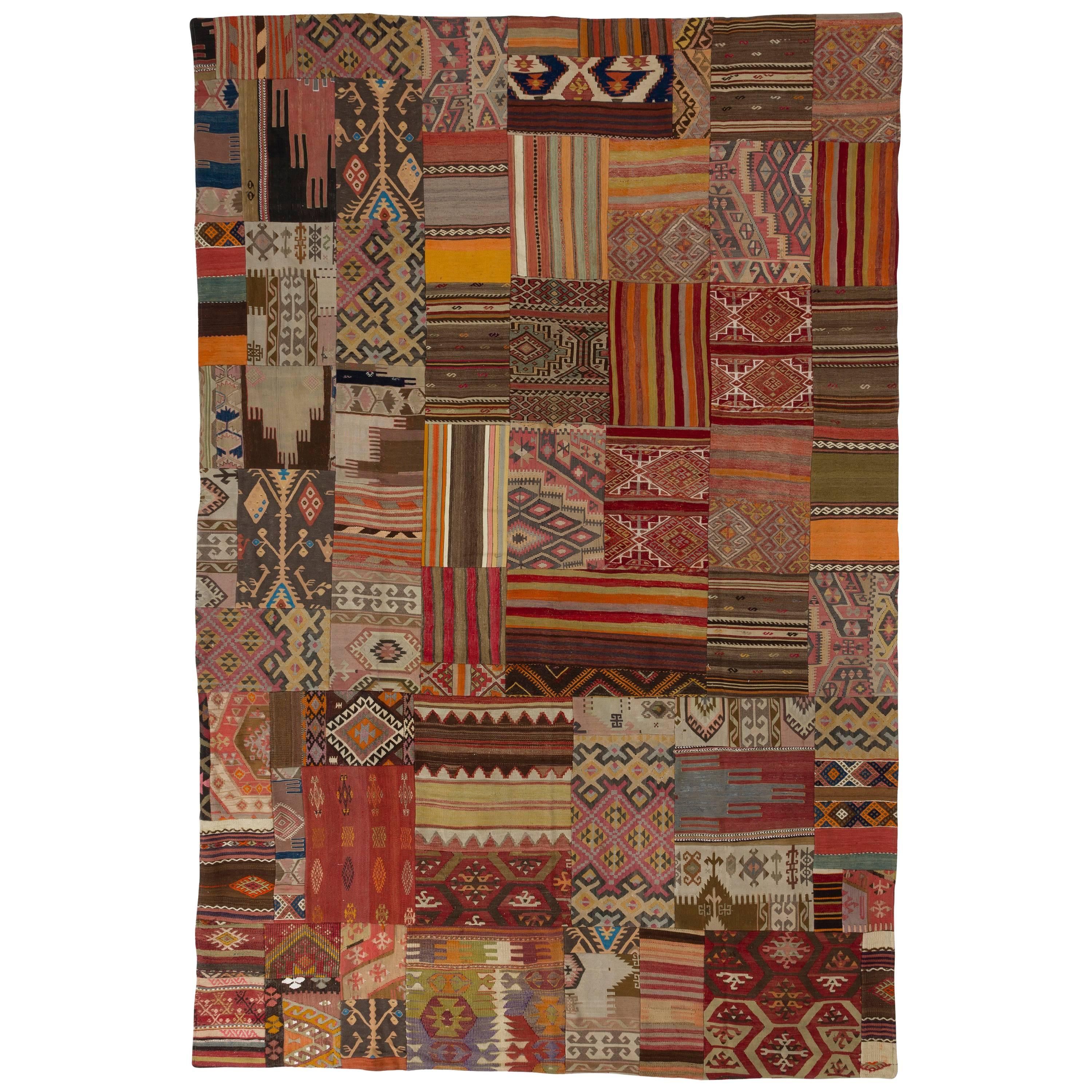 Unique Patchwork Rug Made of Vintage Anatolian Kilims