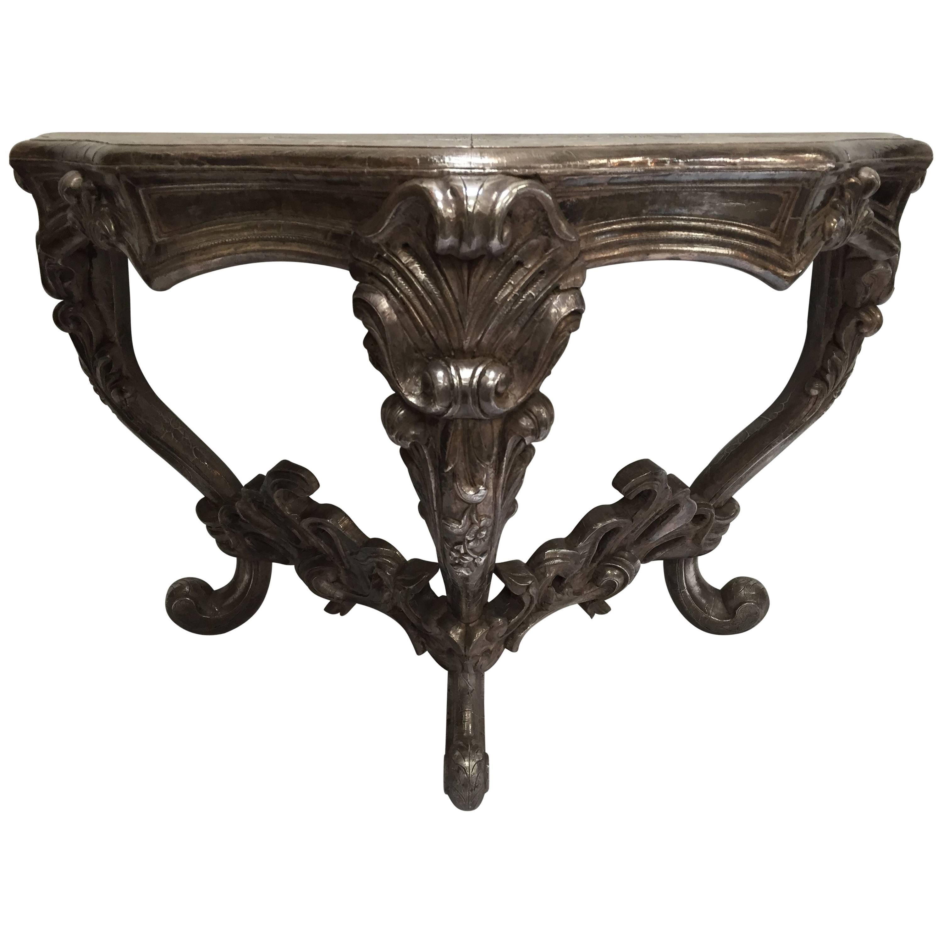Anglo-Indian Silvered Wrapped Clad Console Table in Louis XV Style