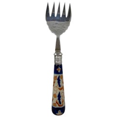 English Staffordshire Imari Ironstone Handled Fish Serving Fork, 19th Century